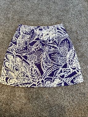 LOFT White and Purple Floral Print A-Line Skirt